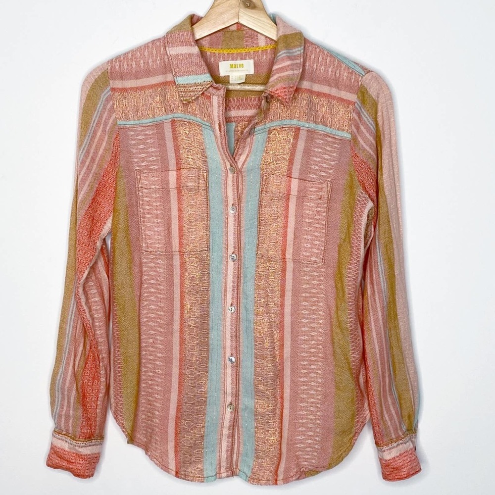 Anthropologie Maeve Calipatria Stripe Button Top - Picture 2 of 7